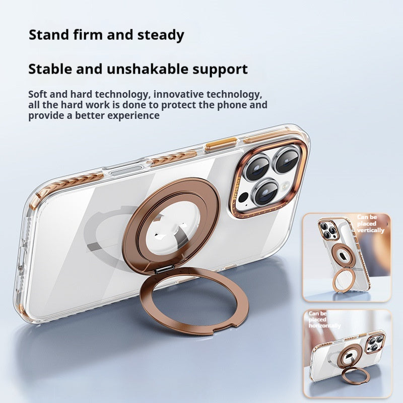 Phone Case Transparent 360 Magnetic Rotating Bracket Drop-resistant
