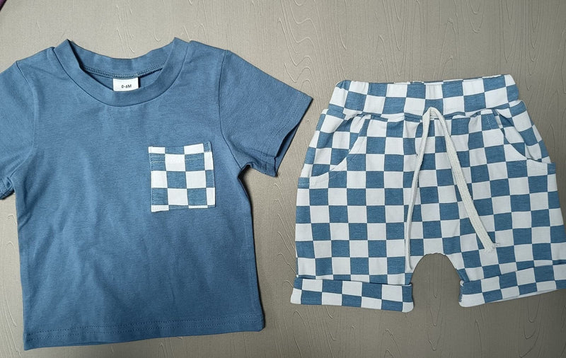 Baby's Casual Short-sleeved Plaid Shorts Suit