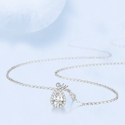S925 Sterling Silver With Shiny Diamond Water Drop Necklace For Women Light Luxury