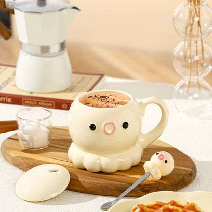 Adorkable Jellyfish Mug Ceramic Cup Children's Birthday Gift Coffee Cup With Cover Spoon Kitchen Gadgets