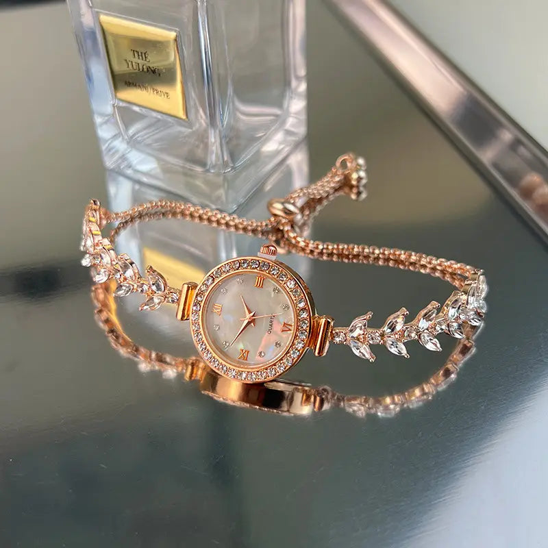 Affordable Luxury Diamond-embedded Free Adjustable Bracelet Quartz Watch