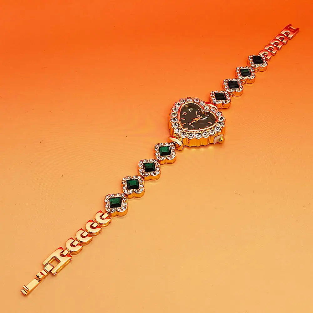 Fashion Love Shape Bracelet Watch Set Diamond Colored Heart Quartz Watch Women’s Fashion Jewelry Set Valentine’s Day