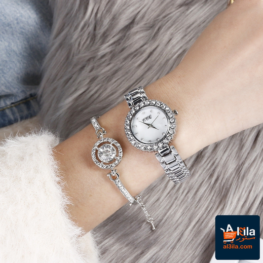 Women's fashion diamond bracelet watch in silver with stainless steel strap, perfect for an elegant look.