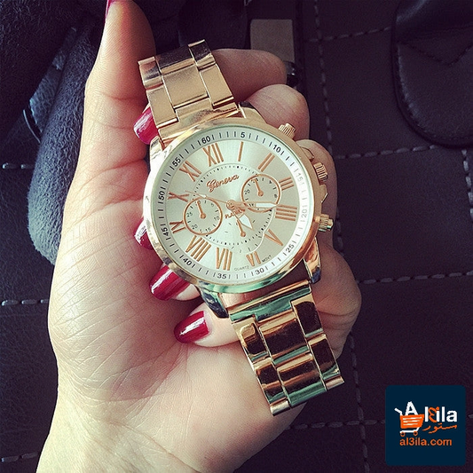 Women's Leisure Alloy Steel Belt Quartz Watch with Roman numerals.