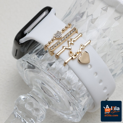 DIY decorative buckle on white silicone watch strap, featuring gold alloy design.