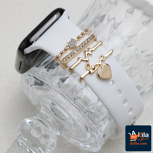 DIY decorative buckle on white silicone watch strap, featuring gold alloy design.