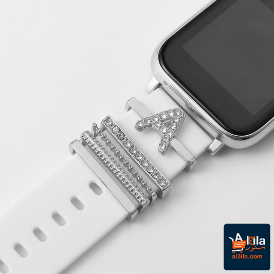 Silicone strap with diamond accents and English letter design for Apple watch.