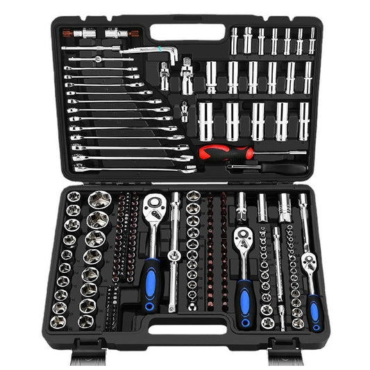 Socket ratchet wrench set made of Cr-v chromium vanadium steel for home and auto repair.