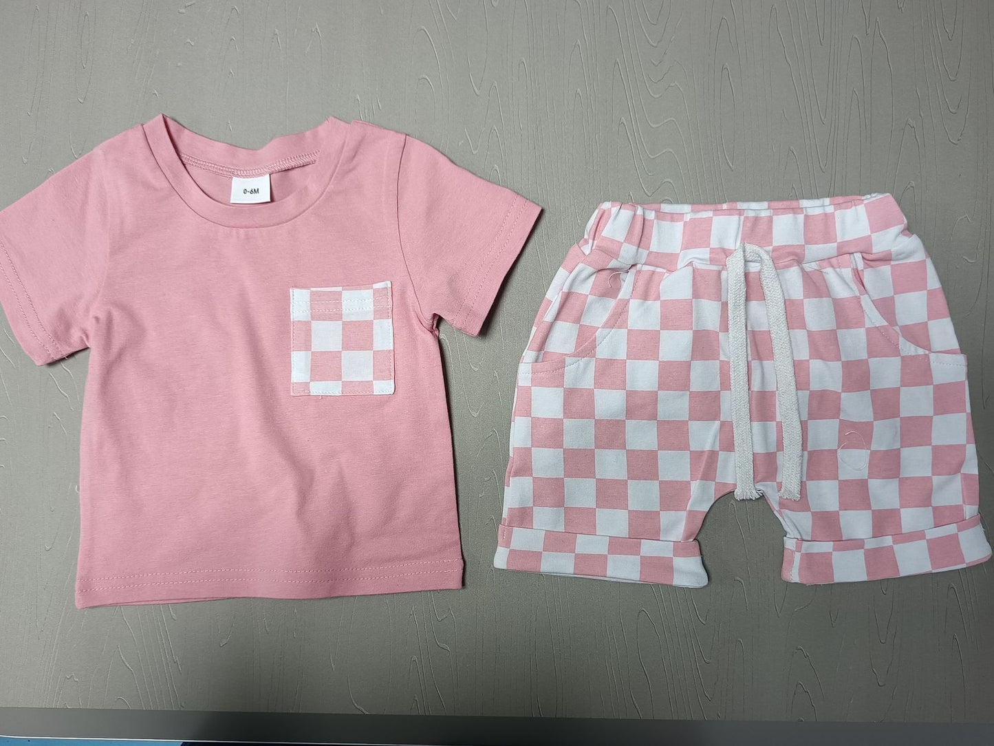 Baby's Casual Short-sleeved Plaid Shorts Suit