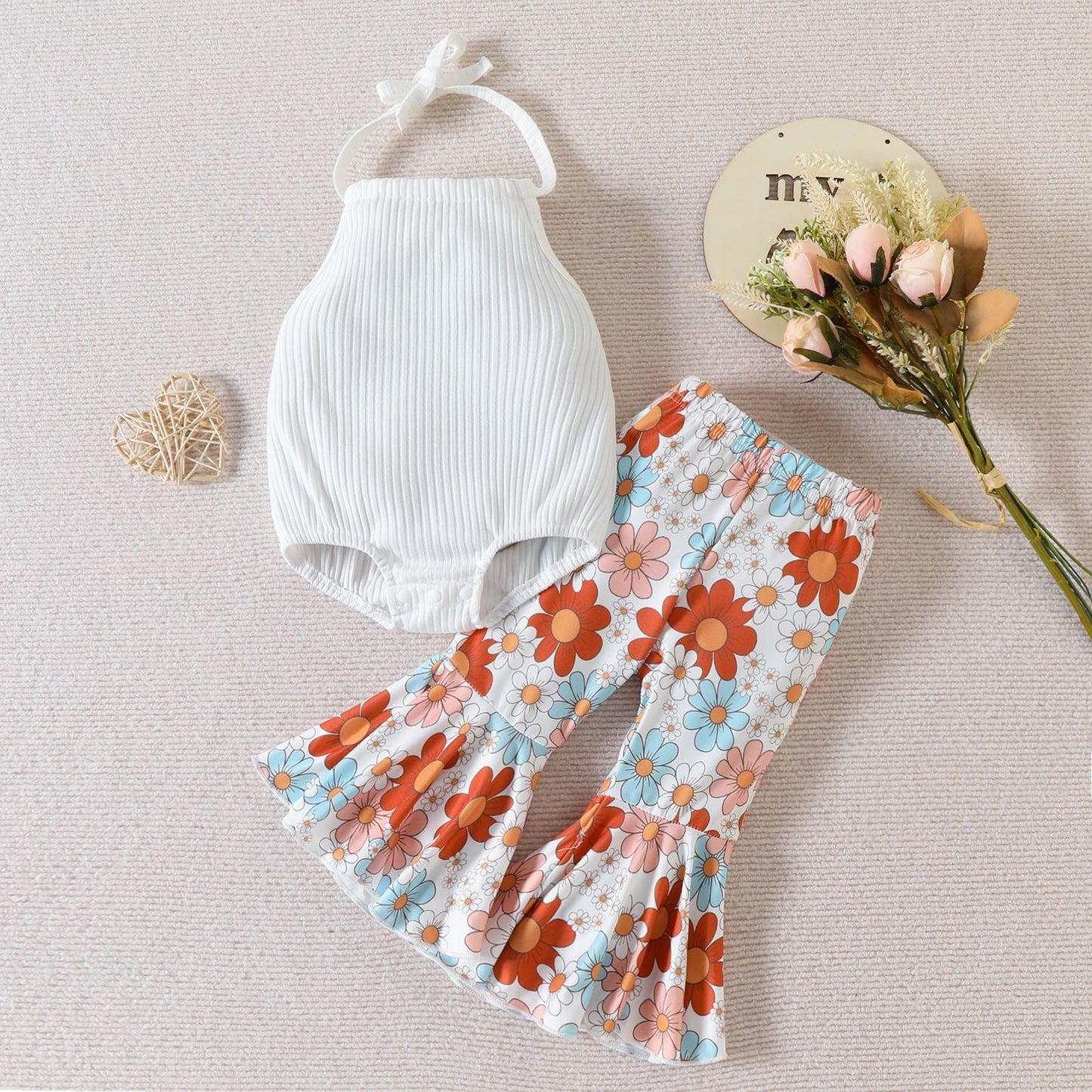 Children's Halter Backless Romper Bell-bottom Pants Suit