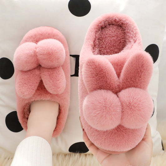 Women's winter platform non-slip plush slippers in rose red, featuring a cute design and rubber sole.