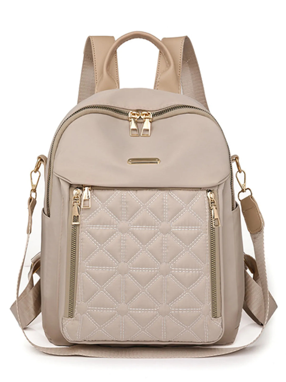 Medium quilted Oxford cloth backpack bag with gold zippers and adjustable straps