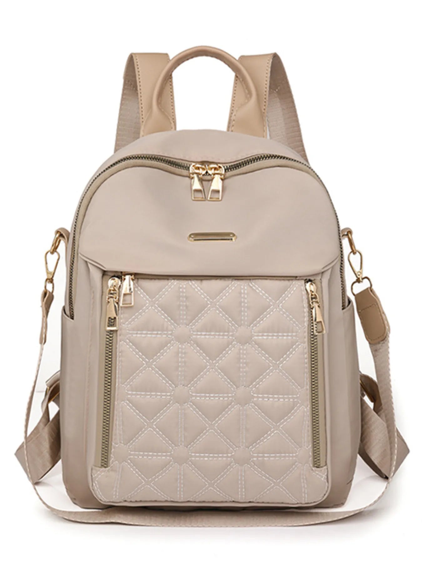Medium quilted Oxford cloth backpack bag with gold zippers and adjustable straps