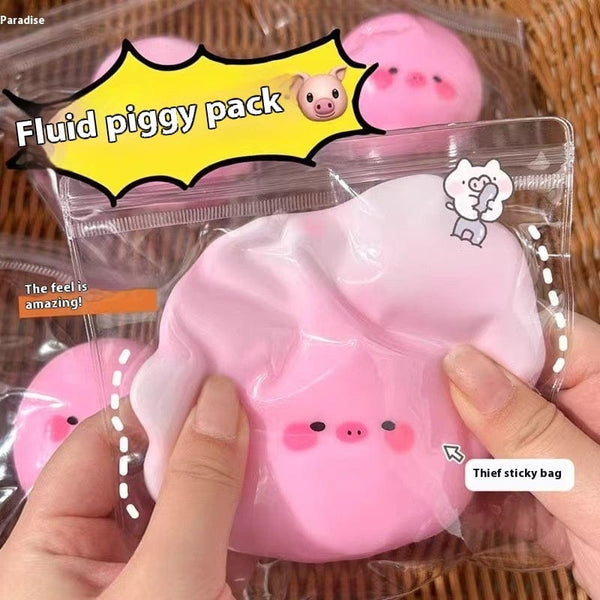 Simulation plastic fluid piggy toy with PVC bag, emotion-developing decompression product for youth.