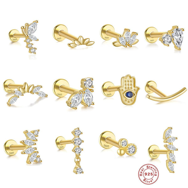 S925 Sterling Silver Horse Eye Multi-Diamond Dragonfly Stud Earrings