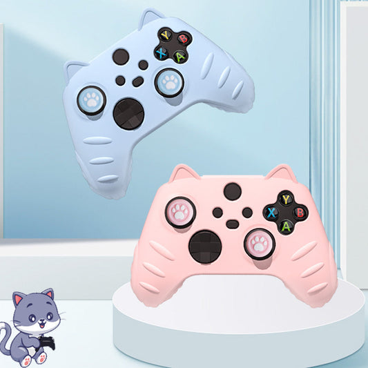 Silicone rubber sleeves for Xbox controllers with cute cat ears design in blue and pink.