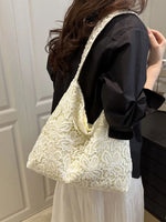 White lace pattern shoulder bag medium size polyester material