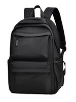 Black PU leather multi pocketed adjustable strap backpack with medium size and multiple zippered compartments