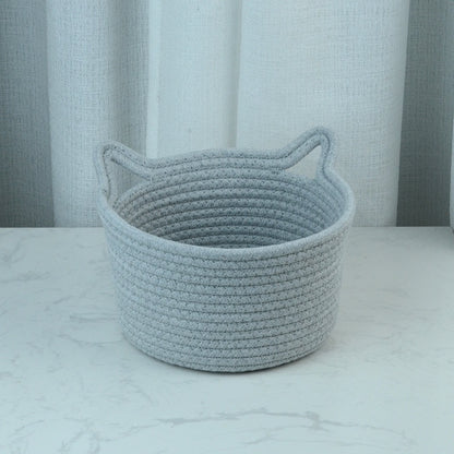 Cat's Ears Desktop Storage Basket Hand Woven Cartoon