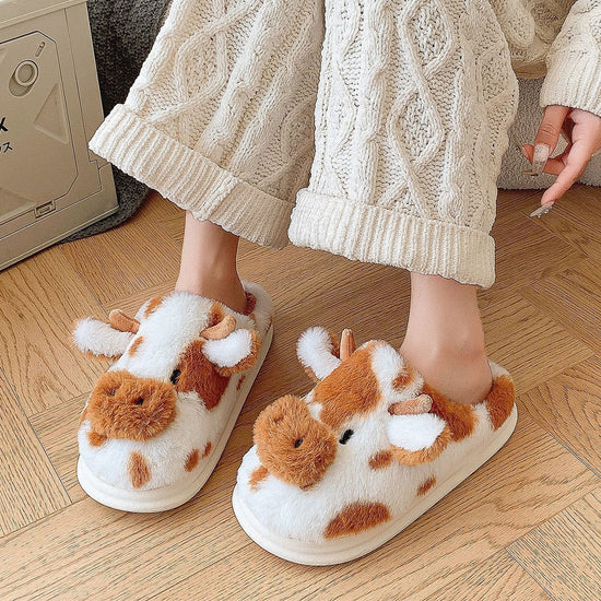 Cute Cartoon Cow Plush Slippers