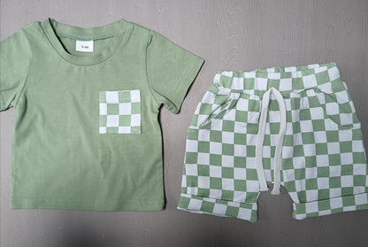 Baby's Casual Short-sleeved Plaid Shorts Suit