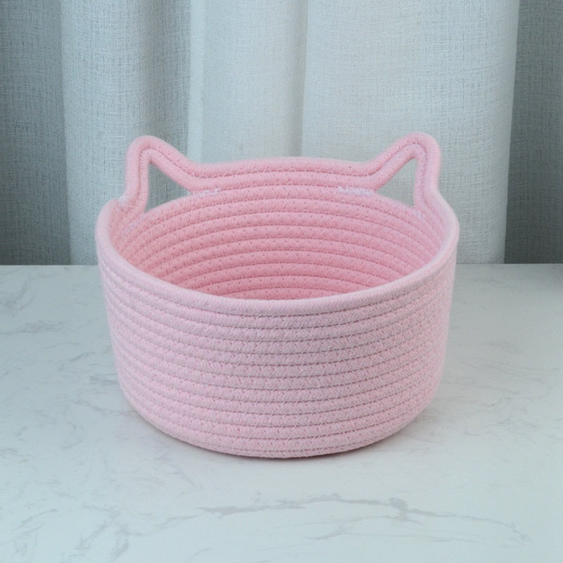 Cat's Ears Desktop Storage Basket Hand Woven Cartoon