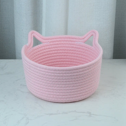 Cat's Ears Desktop Storage Basket Hand Woven Cartoon