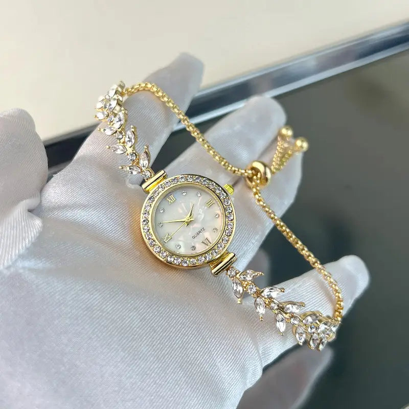 Affordable Luxury Diamond-embedded Free Adjustable Bracelet Quartz Watch