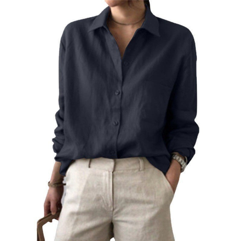 Solid Color Shirt Women's Retro Top