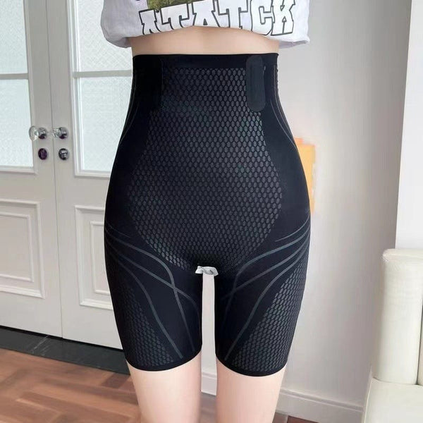 Women's liquid seamless high waisted tight pants, black, nylon fabric, hip lifting and belly contracting design.