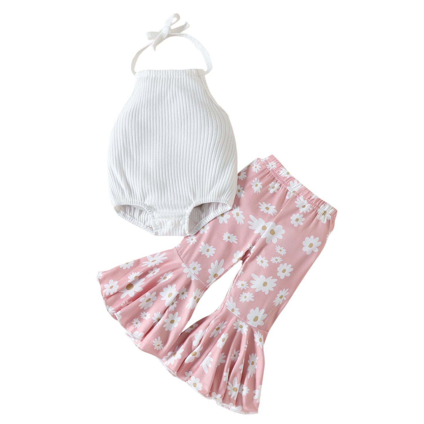 Children's Halter Backless Romper Bell-bottom Pants Suit