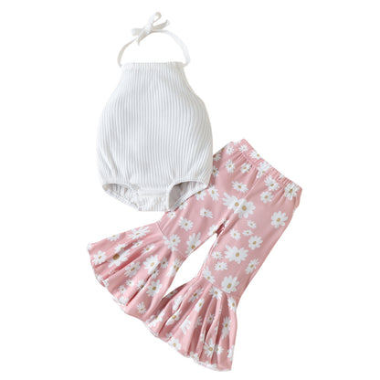 Children's Halter Backless Romper Bell-bottom Pants Suit