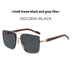 Metal Double Beam Frame Wood Grain Leg Sunglasses