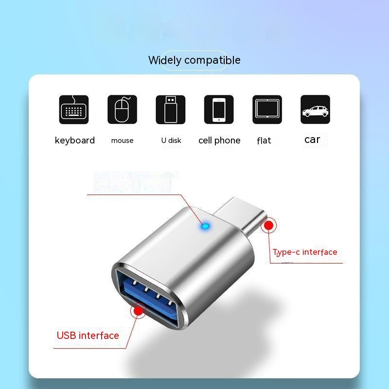 Type-C إلى USB30 USB مع مؤشر الضوء المحمول ، لوحة مفاتيح لوحة مفاتيح بطاقة الصوت شاحن سيارة OTG