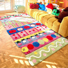 Colorful Cartoon Dopamine Flocking Tufted Combo Carpet Living Room Kids Room Bedroom Bedside Blanket Plush Floor Mats Foot Mats Free To Assemble And Patchwork Favorite Patterns 30x150cm