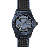 Otto All Blue watch with blue ionic plated stainless steel case, metallic blue dial, and black-blue performance strap.