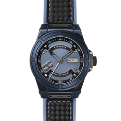 Otto All Blue watch with blue ionic plated stainless steel case, metallic blue dial, and black-blue performance strap.