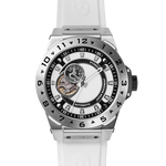 Vento Silver White watch with NH39 automatic movement, stainless steel case, white dial, and white silicone strap