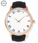 London Gold classic watch with 40mm rose gold case, black leather strap, and sapphire glass