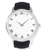 LONDON SILVER classic silver watch with black leather strap and Roman numerals