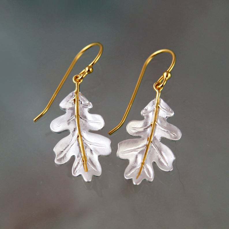 European And American Fashion Color Separation Japanese Banana Leaf Silver Earrings