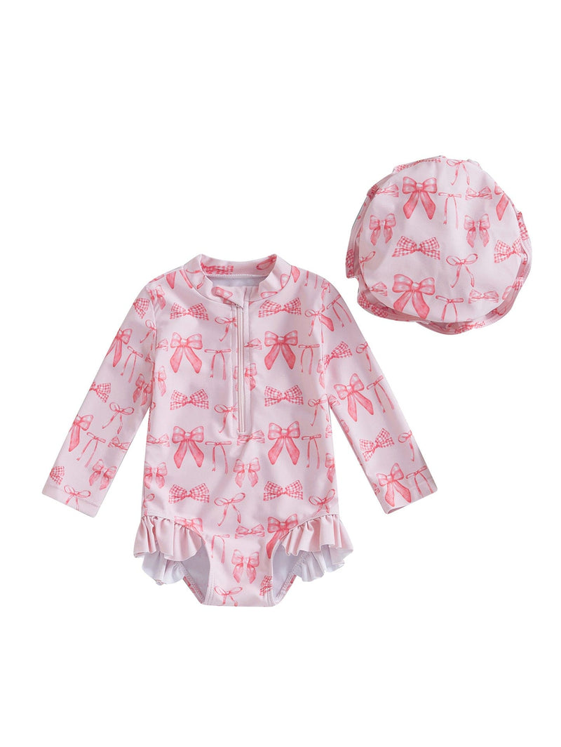 Girls' Fashion Bowknot Pattern One-piece With Hat