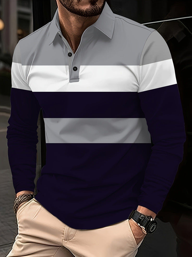 Men's Button Casual Slim Lapel 3D Printed Long Sleeve