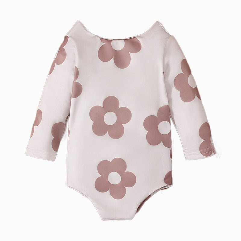 Children's European And American Spring And Autumn Swimsuit Girls' Small Flower Pattern Long Sleeve Triangle Rompers