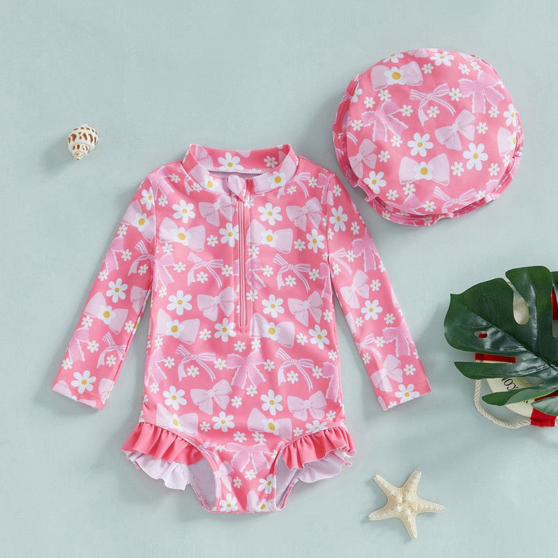 Girls' Fashion Bowknot Pattern One-piece With Hat