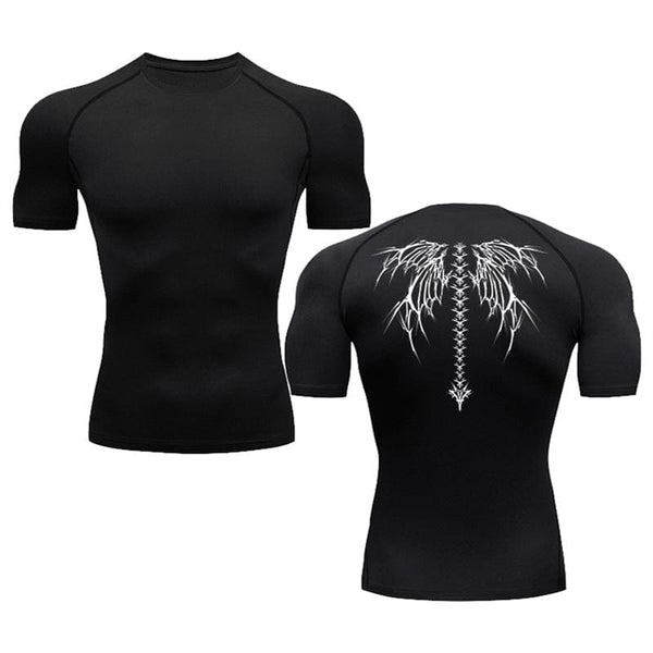 Summer men's short-sleeved black quick-drying T-shirt with stylish printed design.