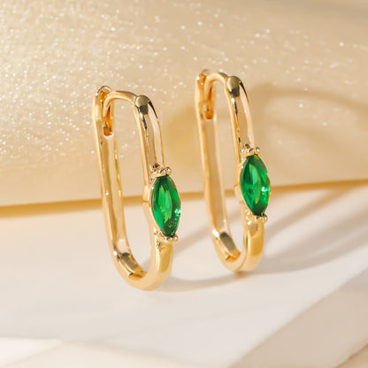 Simple Retro Elegance Geometric Copper Inlaid Zircon Ear Ring