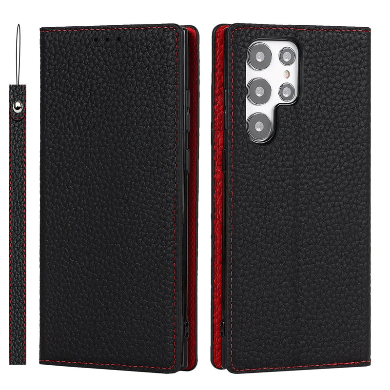 جراب هاتف Galaxy S24 Ultra من الجلد الليتشي