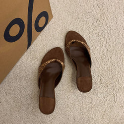 Retro Rivet Suede Stiletto Heel Flip-flops Women's High Heels