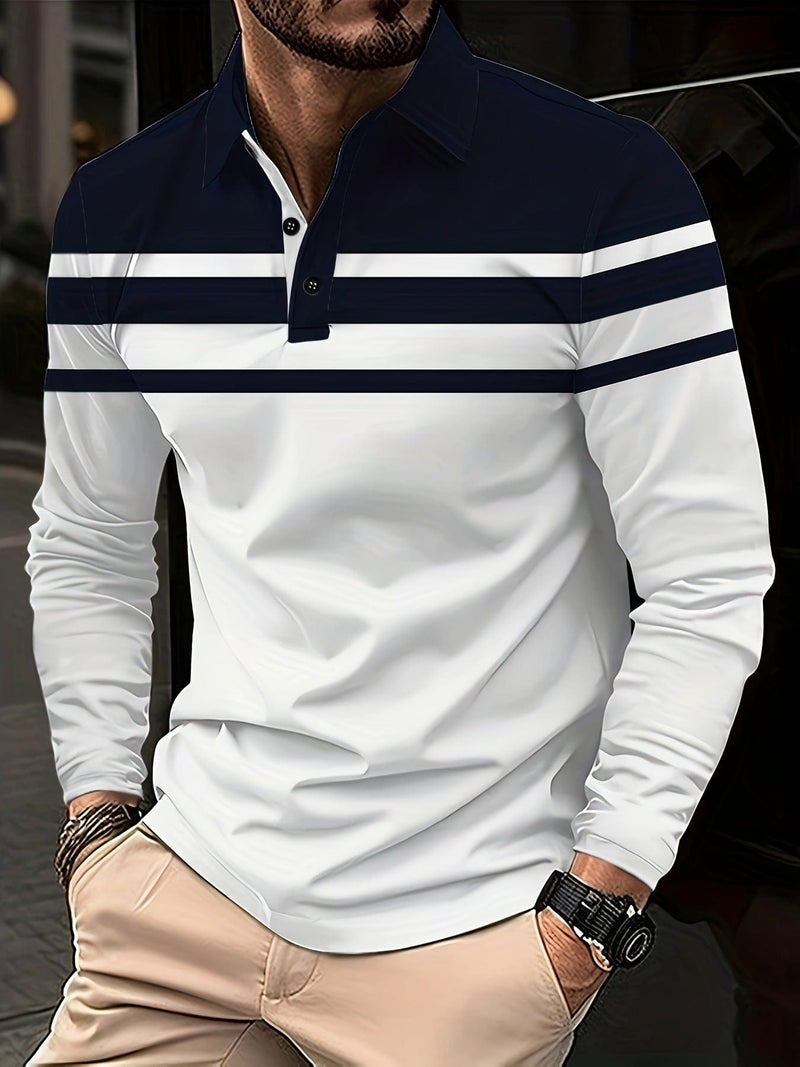 Men's Button Casual Slim Lapel 3D Printed Long Sleeve